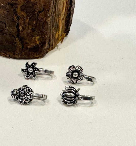 Oxodise Nath (Nose Pin) Daisy, Lotus, Paisley, Star (Pack Of 4)