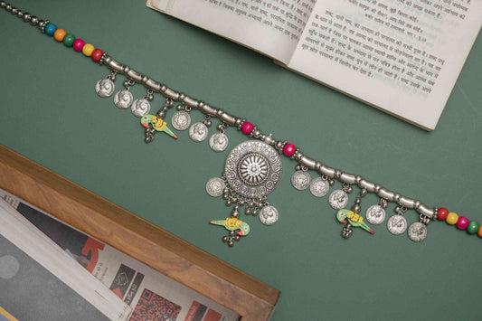 Oxodise Belt with Colorful Beads and Dangling Coins