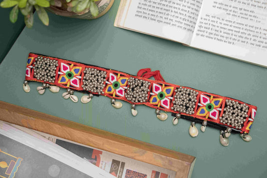Colorful Fabric Belt with Hanging Kodi (Cowrie Shell Belt)